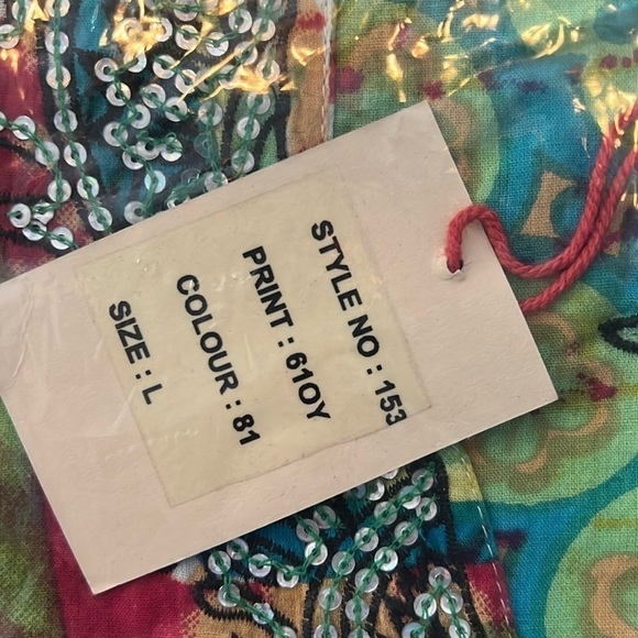 RAGA Colorful Boho Cotton Long Sleeve V-neck Tunic w/Sequins Size Large NWT! - Picture 9 of 9